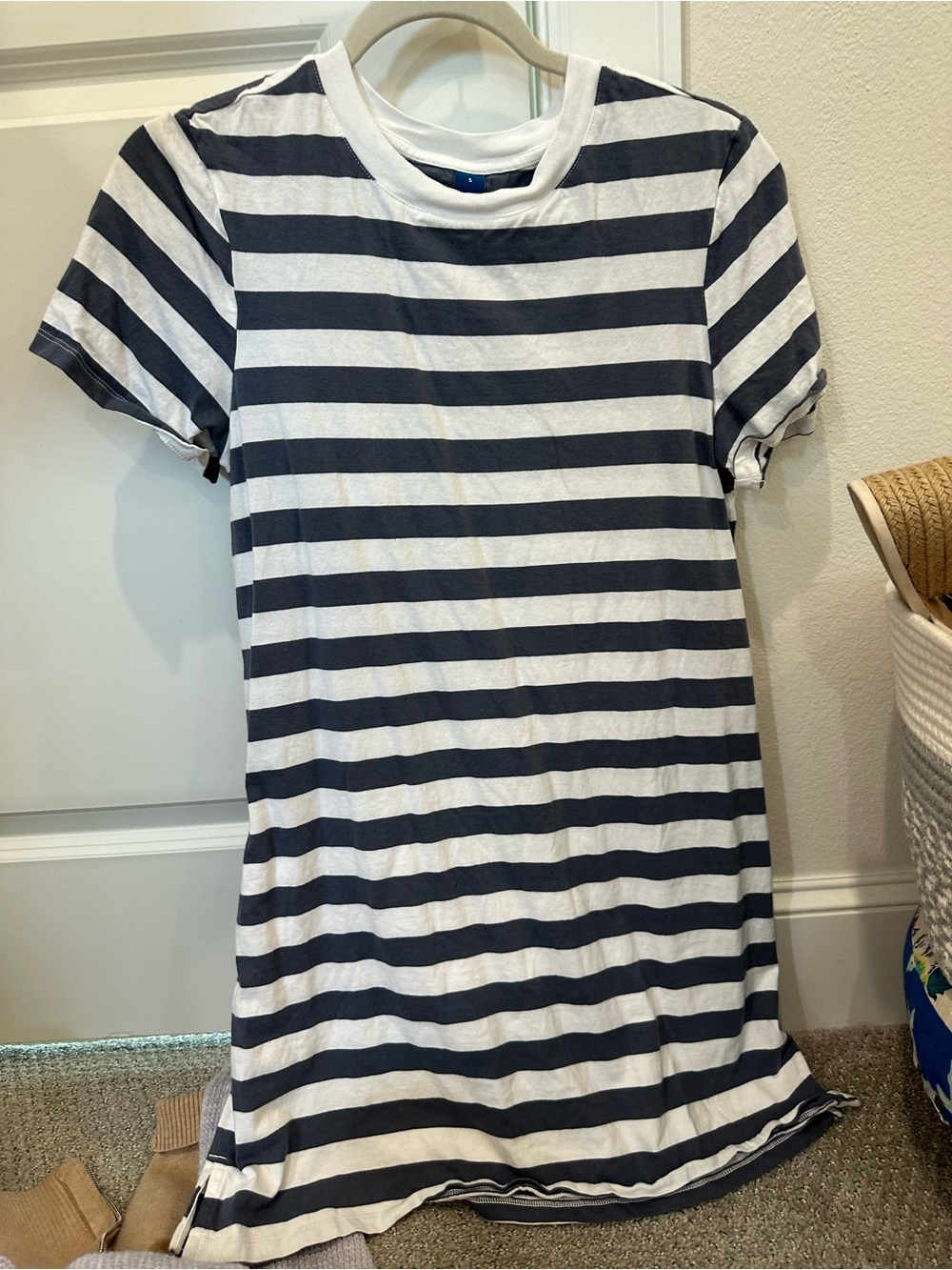 Old Navy Navy and White Striped Tee Dress